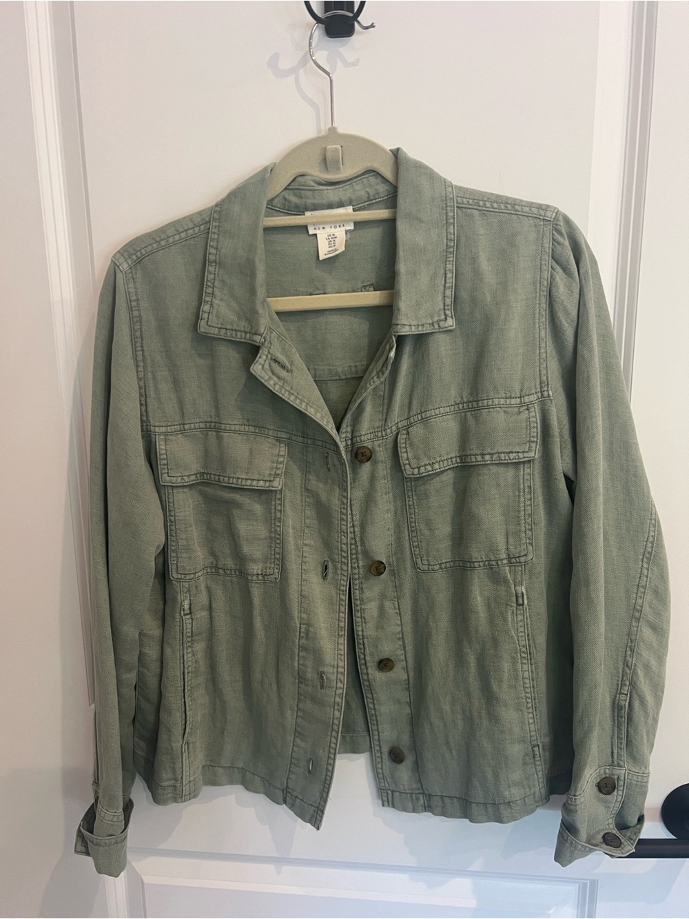 Nicole Miller New York Light Olive Green Women's Linen Jacket - Picture 8 of 12